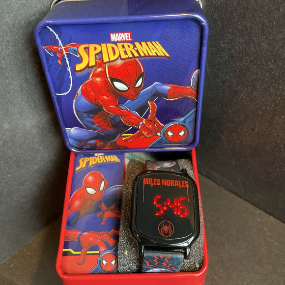 Spiderman Miles Morales Kids Touch Screen LED  Wristwatch In Gift Tin Box