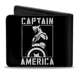 Buckle Down Marvel Captain America Shield Pose Black & White Bifold Wallet