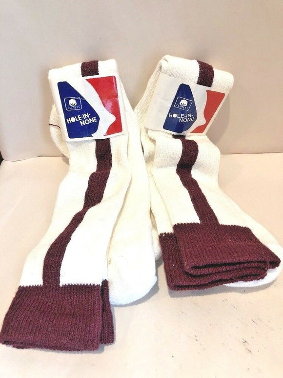 2 Pairs Hole-in-None White/Maroon Over the Calf Baseball Socks Sz 10-13 NEW