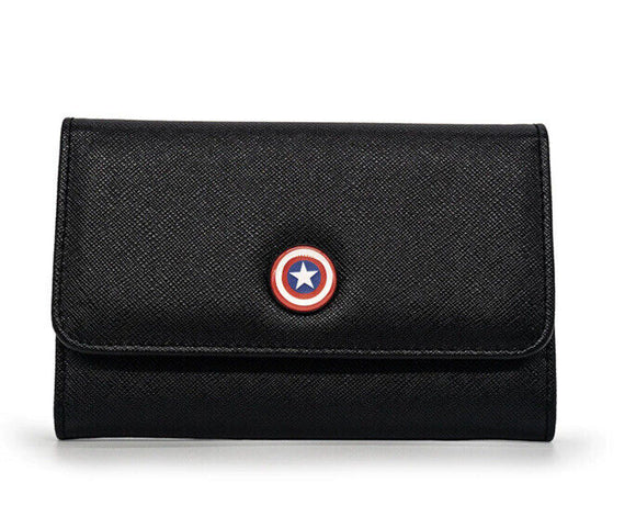 Buckle Down Fold Over Black Wallet Captain America Shield Metal Emblem