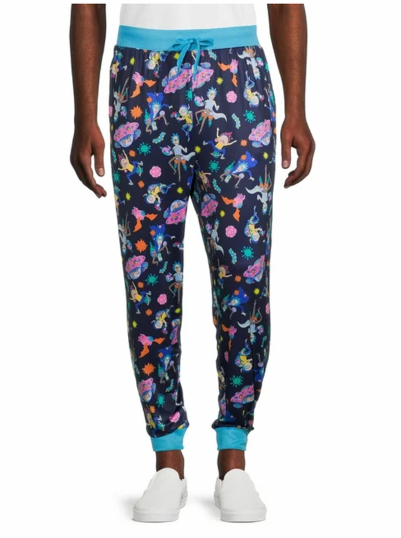 Rick And Morty Neon Sleep Pant Joggers Blue XL Side Pockets & Drawstring