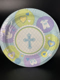 Blue Sweet Christening Religious Dessert Plates 8ct