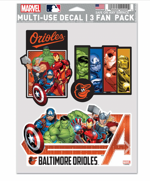 Baltimore Orioles Marvel Multi-Use Decal 3 Fan Pack