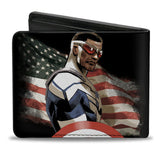 Buckle Down Bifold Marvel Captain America Sam Wilson American Flag Pose Wallet