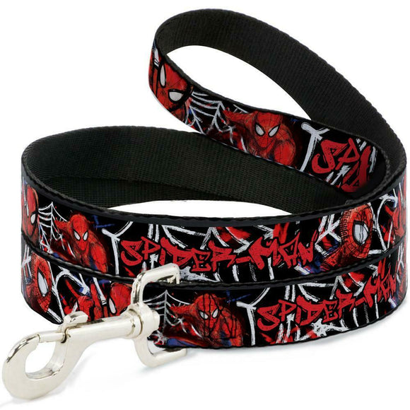 Buckle Down DOG LEASH - SPIDER-MAN/3-POSES/SPIDER WEB SKETCH   1