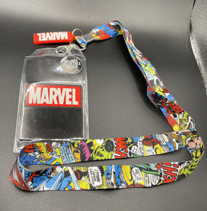 Marvel Comic Book Graphic Lanyard ID Badge Holder And 2" Rubber Charm