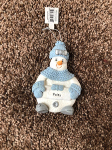 Snow Buddies Faith Personalized Snowman Ornament NEW