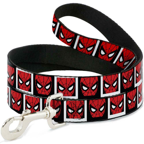 Buckle Down DOG LEASH - SPIDER-MAN FACE BLACK/WHITE BLOCKS  1