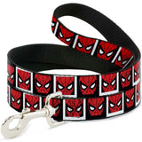 Buckle Down DOG LEASH - SPIDER-MAN FACE BLACK/WHITE BLOCKS  1" Wide 4'