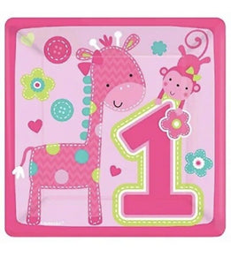 One Wild Girl Jungle Animal Cute 1st Birthday Party 7" Square Dessert Plates