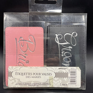 Bride & Groom Luggage Tag Set Pink & Black