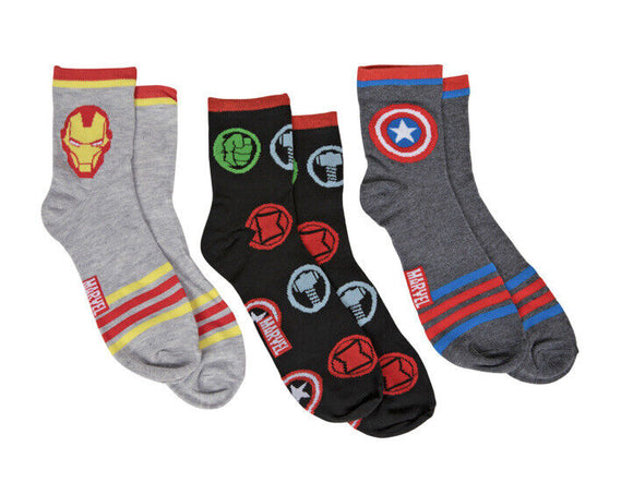 Captain America Iron Man & Avengers Logo 3pk Mens Crew Socks sz6-12