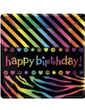 Neon Birthday Zebra Print Peace Party 7" Square Dessert Plates