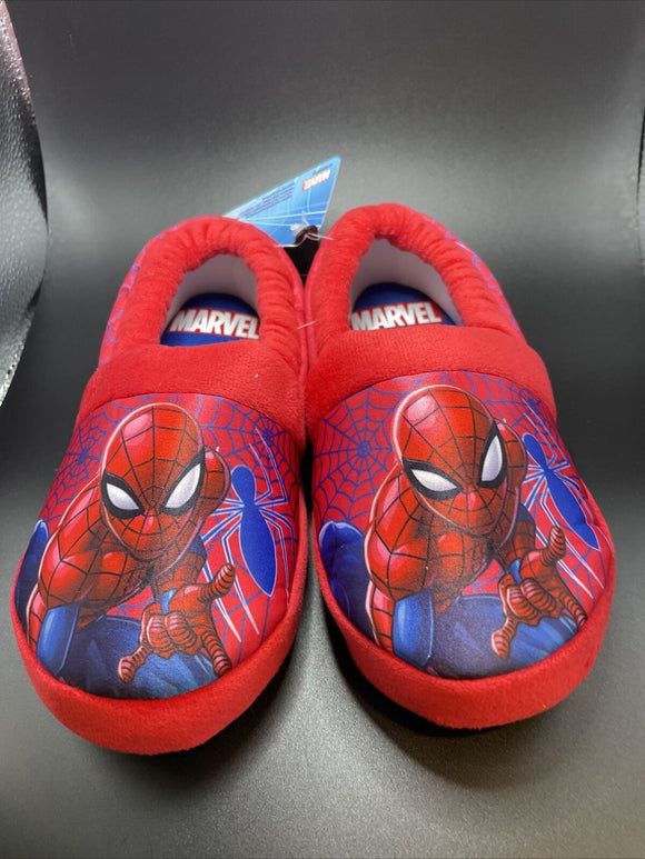 Marvel Spiderman Web Action Plush Kids Foam Slippers Size 11/12 Non Slip Bottom