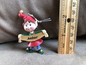 Amber Personalized Elf Ornament 2.5” Encore 2006 NEW