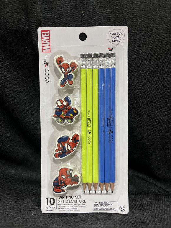 Marvel Writing Set 3 Erasers & 6 Pencils Spider-Man Yoobi