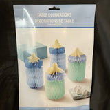 Blue Baby Bottle Baby Shower Honeycomb Centerpieces  4 Pcs