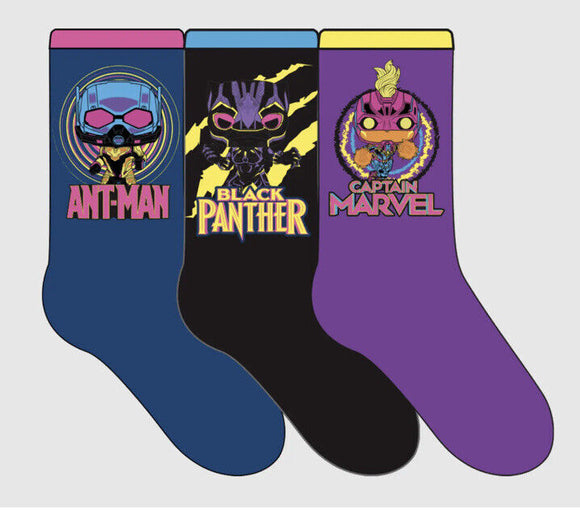 New Funko POP! Marvel: Avengers 3pk Crew Socks - Ant-Man, Black Panther, Cpt Mvl