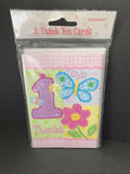 First 1st Birthday Thank You Cards Notes 8 Count Pink Girl Butterfly Thanks New