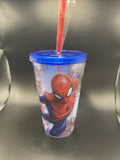 Marvel Spiderman Snow Globe 14 Oz Plastic Tumbler W/Straw