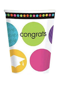 Colorful Commencement Congrats Grad Graduation Party 9 oz. Paper Cups 18 Ct