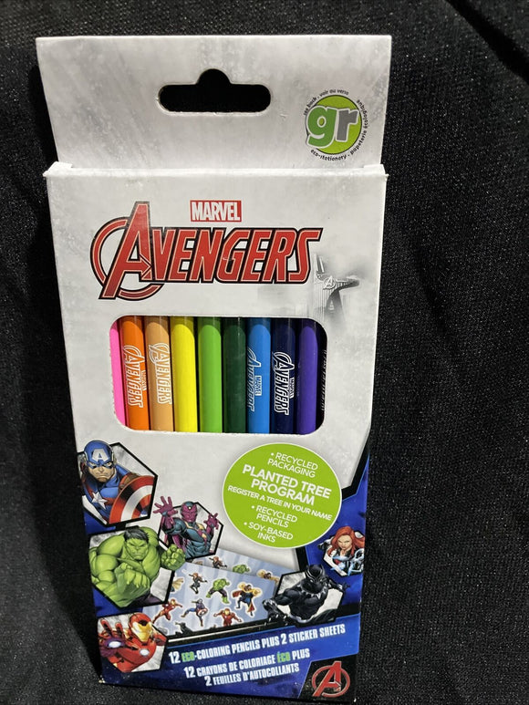 Marvel Avengers 12 Shade Coloring Pencils Plus 2 Sticker Sheets