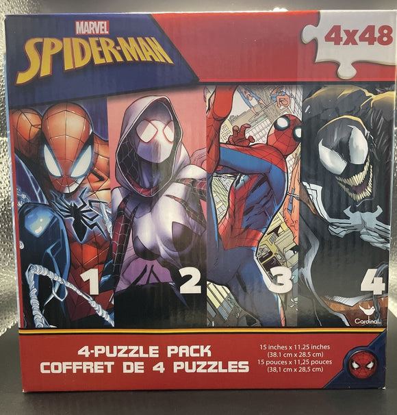 Marvel SPIDER-MAN 4 Puzzle Pack 48 XL Pieces Each 15x11.25in Super Hero
