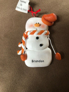 Brandon Personalized Snowman Ornament Encore 2004 NEW