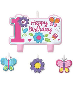 Sweet Girl 1st Birthday Candles Garden Party Cake Topper Decorations 4 Piece