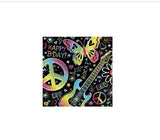 Neon Doodle Peace Butterflies Rock Birthday Beverage Napkins 16Ct