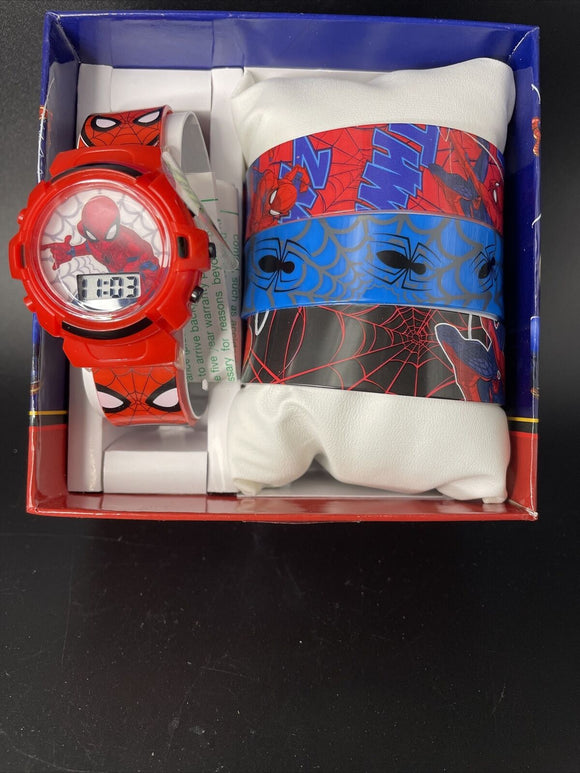 Marvel Spiderman Flashing LED Watch W/ 4 Interchangeable Watch Bands Included