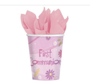 Pink First Communion 9oz Cups - Pack of 18 9 Oz.