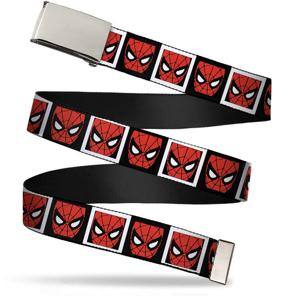 Chrome Buckle Web Belt - Spider-Man Face Black/White Blocks Webbing: WSPD021 Marvel