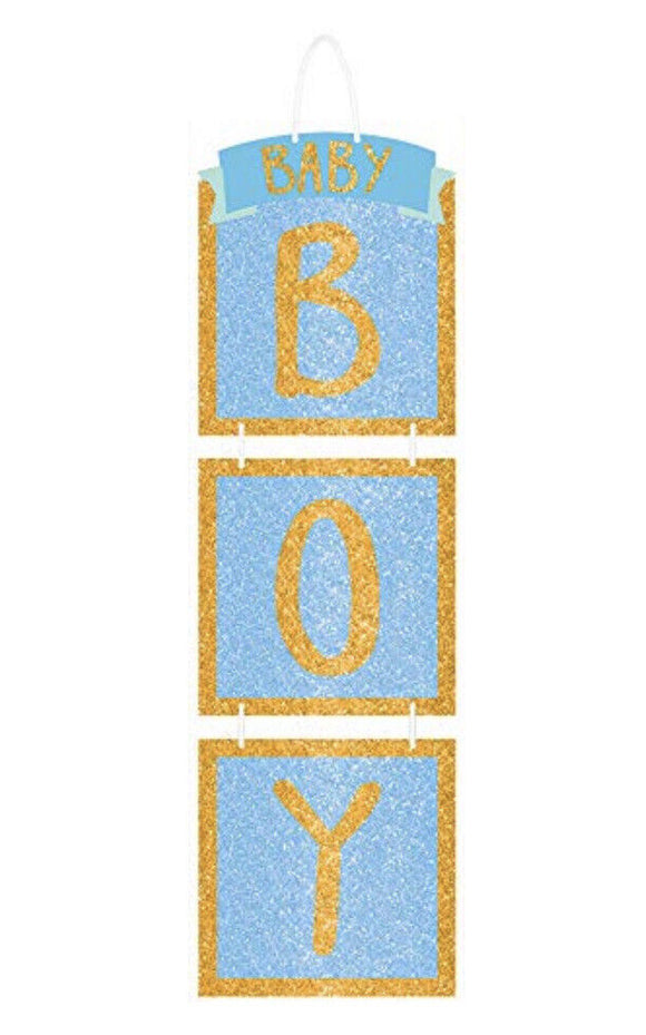 Baby Boy Shower Glitter Stacked Sign 2ft Tall