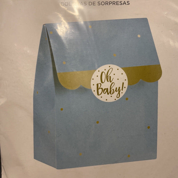 Blue And Gold Oh Baby Favor Bags W/ Stickers 8ct