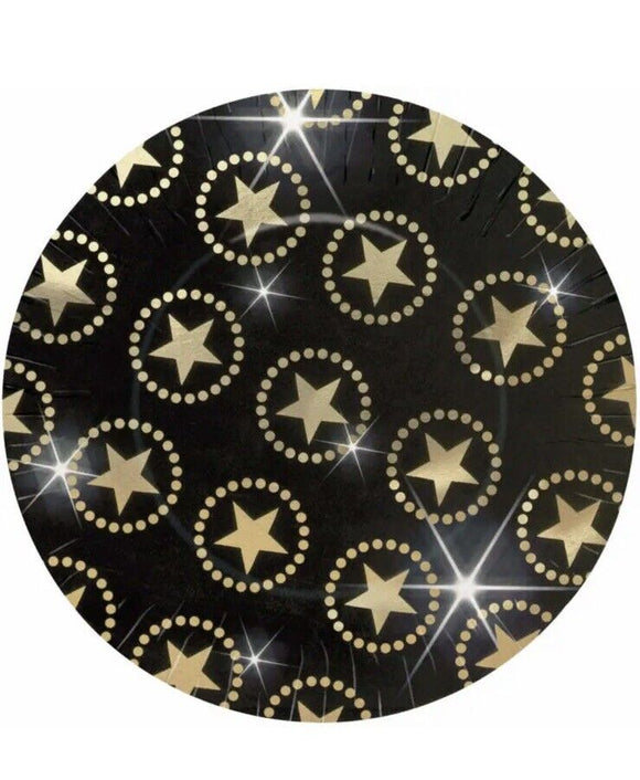 HOLLYWOOD GOLD STARS METALLIC 10.5“ Round Plates  8PK