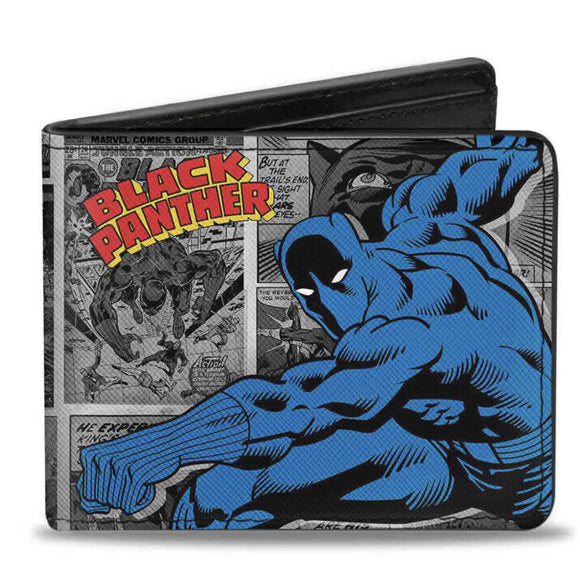 Buckle Down Black Panther Action Pose Comic Blocks Mens Bifold Wallet Marvel