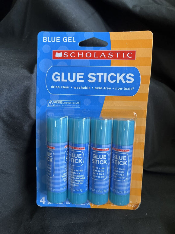 Pack of 4 Glue Sticks 0.32 Oz each Blue Gel Office Products School Scholastic