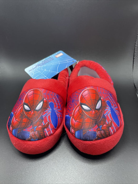 Marvel Spiderman Web Action Plush Kids Foam Slippers Size 7/8 Non Slip Bottom