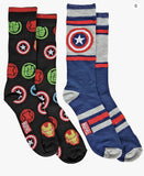 Marvel Captain America Striped Symbol & Avengers Logos 2Pack Mens Socks Size 6-12