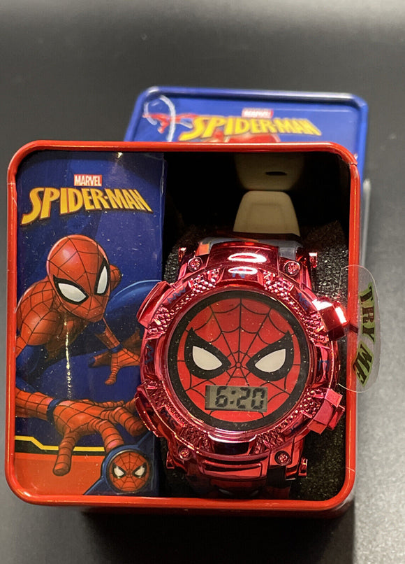 Marvel Spiderman Face Light Up  LCD Kids Watch W/ Decorated Band