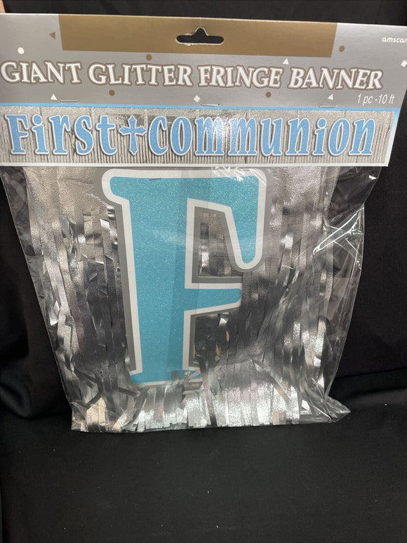 First Communion Giant Glitter Foil Fringe Blue Letter Banner 10ft