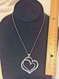 All About Double Heart Silver/CZ Pendant Adjustable Chain NEW