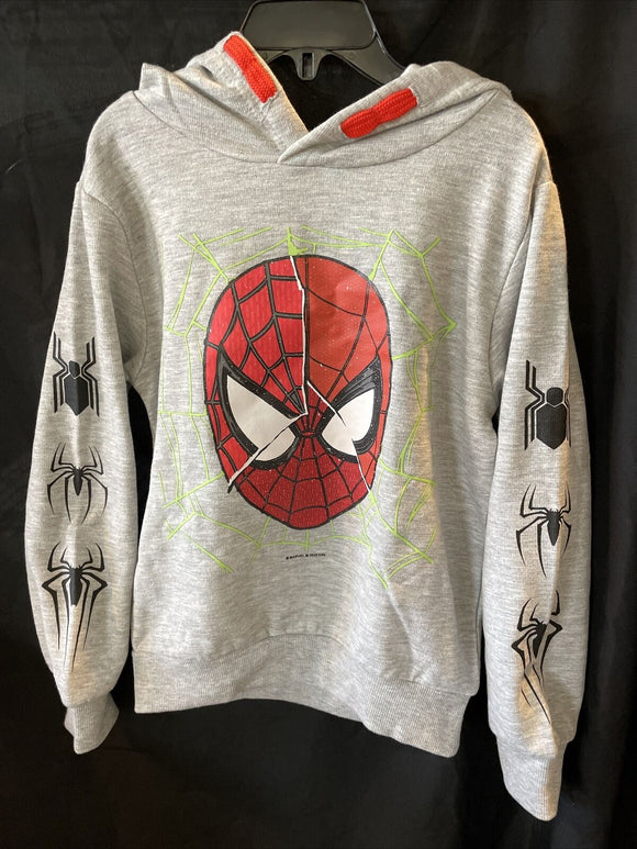 Spiderman Face Pose Graphic Sweatshirt W/Spider Design On Sleeves Kids Size XS Marvel