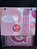 BABY GIRL DELUXE GLITTER HANGING DECORATION ~ Shower Party Supplies Pink Banner