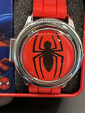 Spiderman Spinner Flip Cover LCD Youth Watch W/ Red  Band In Collectable Box