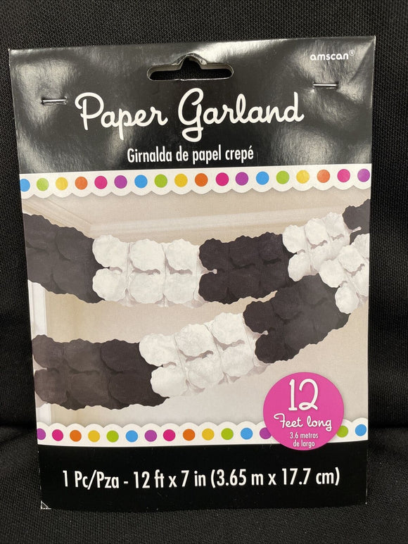 Black & White Paper Garland 12’ Long