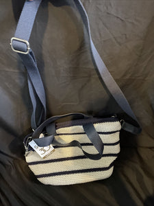 The Sak Beige W/Navy Stripe Crochet Crossbody Bag NWT