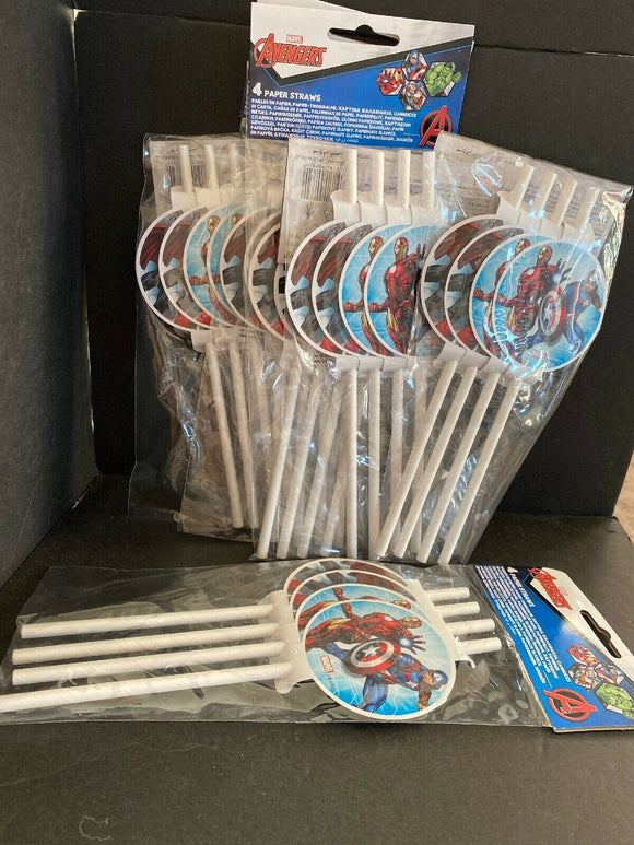 24 Count Of Avengers Paper Straws NEW