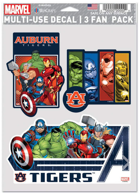 Auburn Tigers Marvel Multi-Use Decal 3 Fan Pack